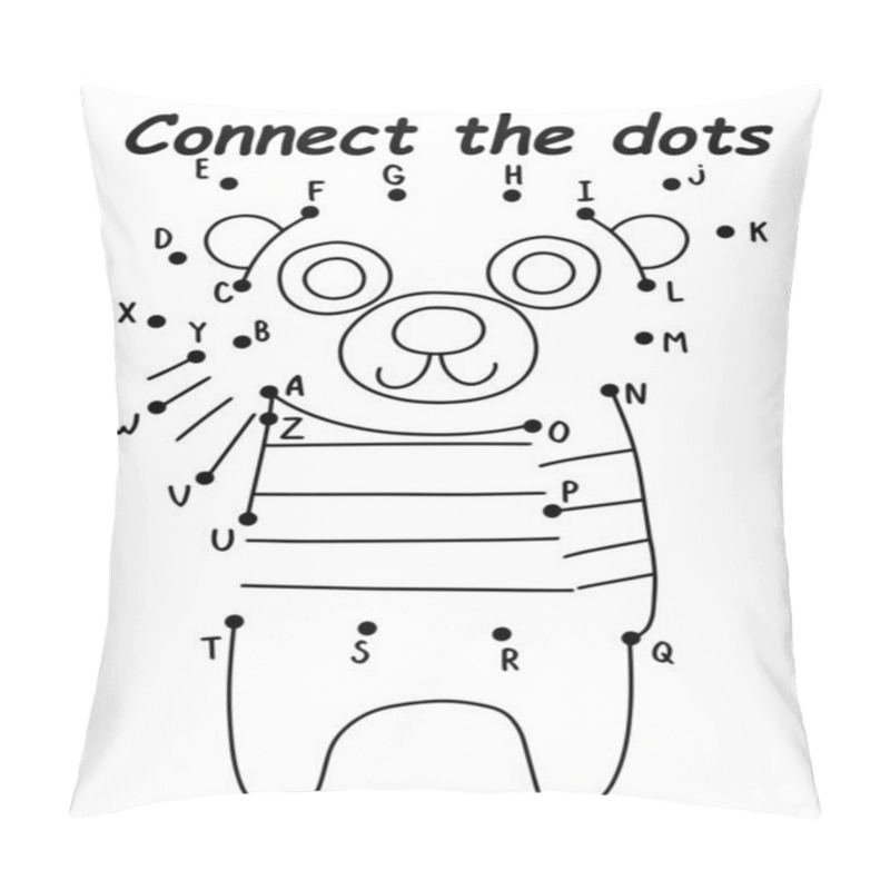 Personality  Childish Dot-to-dot Game With Bear Stock Vector Illustration. Connect The Dots Game With Bear In Sweater Game For Kids. Black And White Vertical Printable Activity Page. Puzzle To Learn English Abc Pillow Covers