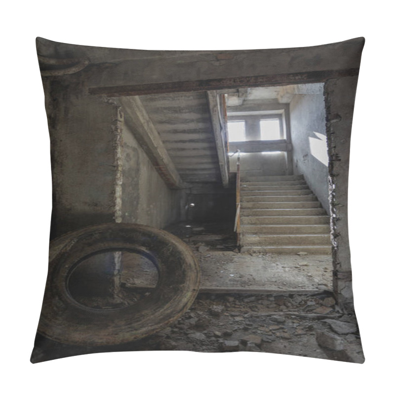 Personality  Interior Of An Abandoned Administrative Building. Interior Ruins Of An Industrial Factory. An Old Concrete Staircase, Ruins, Corridor With Garbage And Mud, Ruined Walls Of An Unfinished Office Business Center, Odessa Pillow Covers