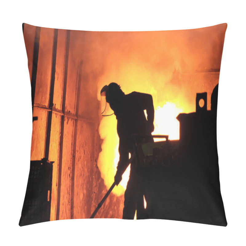 Personality  Man Is Working In The Splashing Molten Iron - Stock Image Pillow Covers