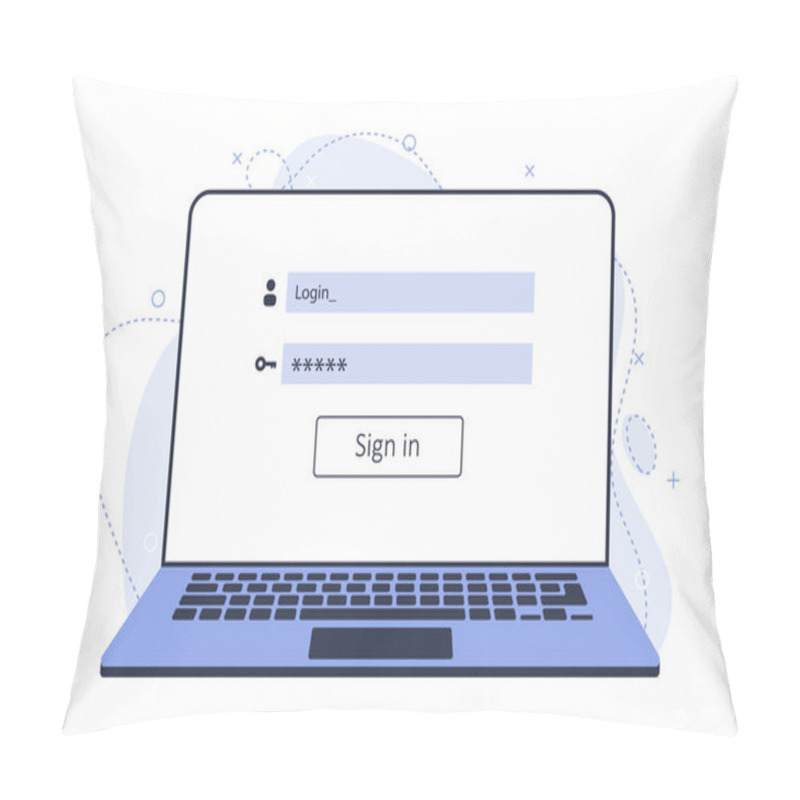 Personality  Login And Password On Laptop. Start Web Page Template On Laptop. New Illustration With Modern Laptop. Pillow Covers