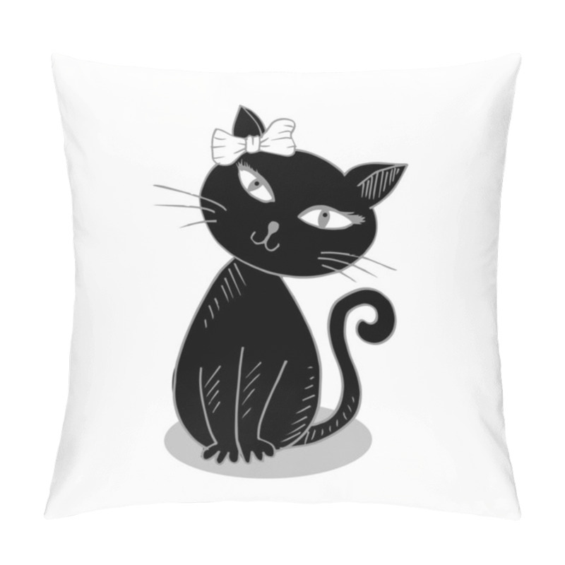 Personality  Cute Cat With Ribbon Bow Head . Vector Hand Drawing Pillow Covers