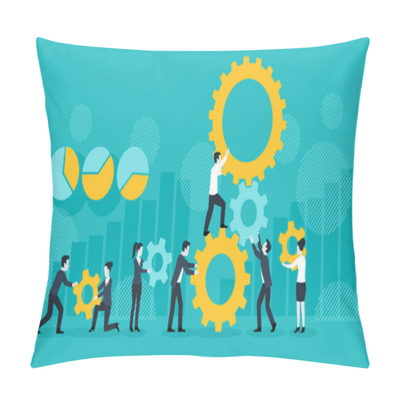 Personality  People Team With Gears - Business Management Pillow Covers