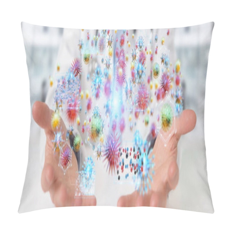 Personality  Doctor On Blurred Background Using Digital Nanobot Virus 3D Rendering Pillow Covers