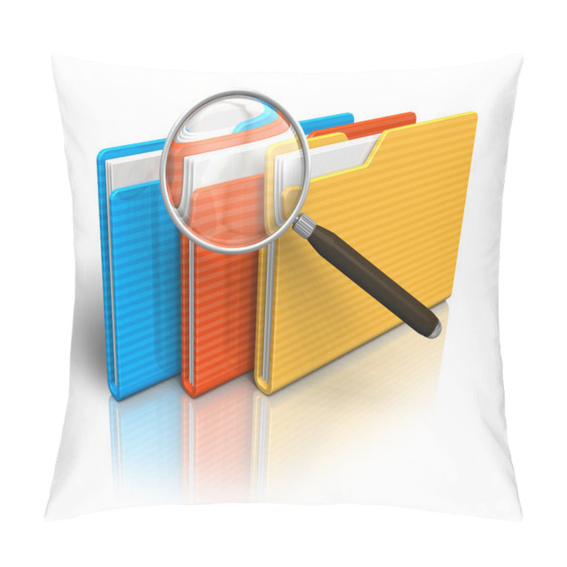 Personality  File Search Concept: Folders And Magnifying Glass Pillow Covers