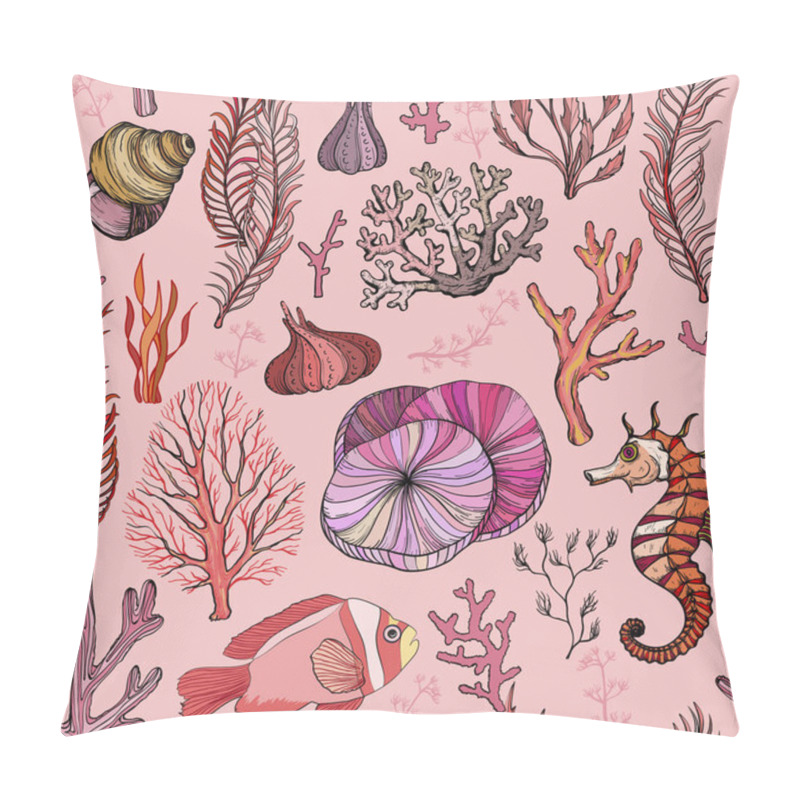 Personality  Seamless Pattern With Marine Hand Drawn Corals. Pillow Covers