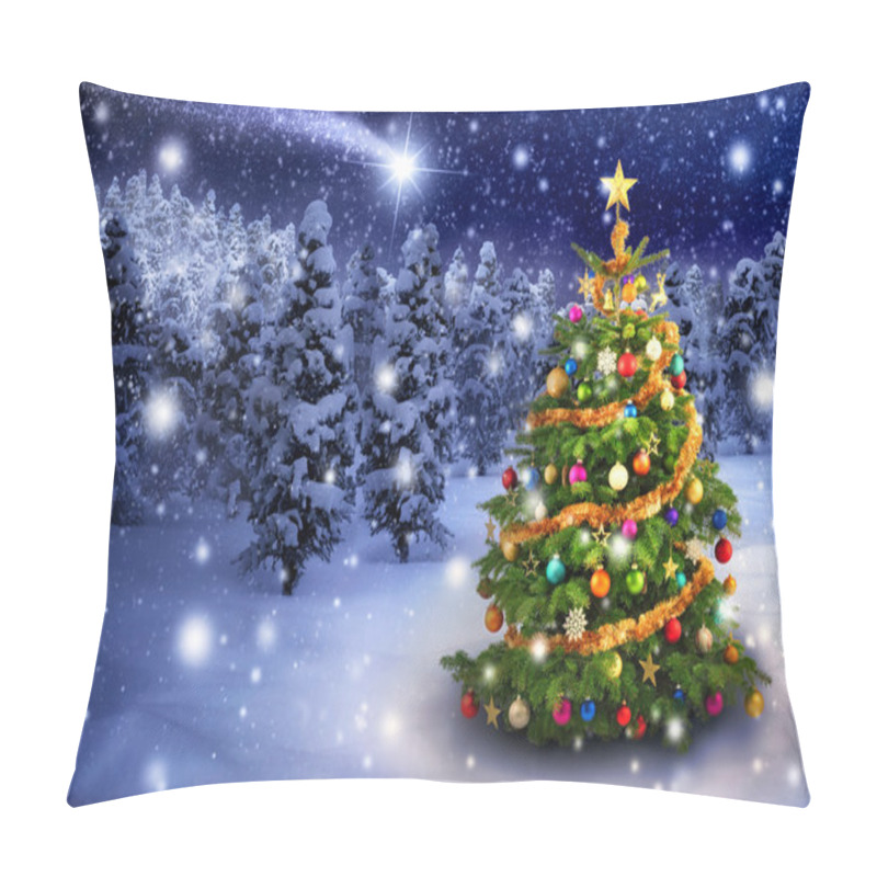 Personality  Christmas Tree In Snowy Night Pillow Covers