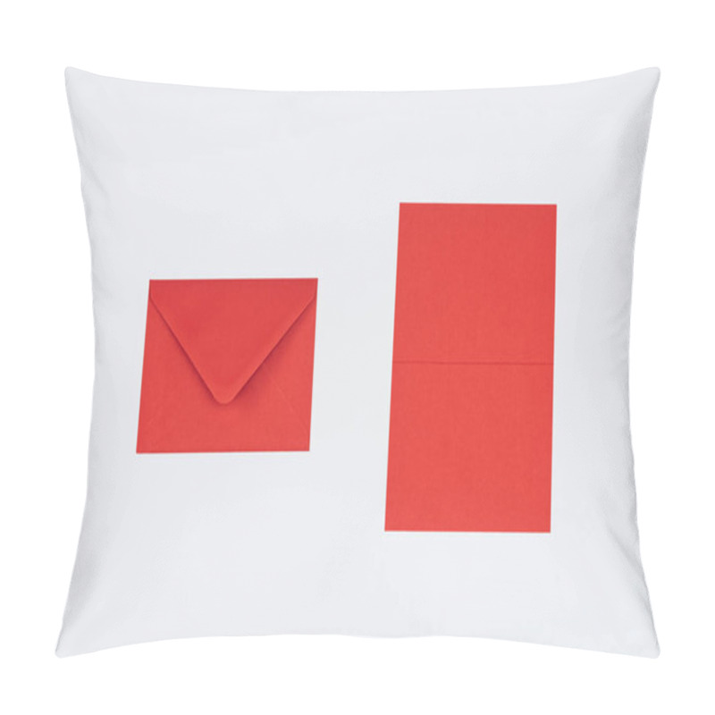 Personality  Close-up View Of Closed Red Envelope And Card Isolated On White  Pillow Covers