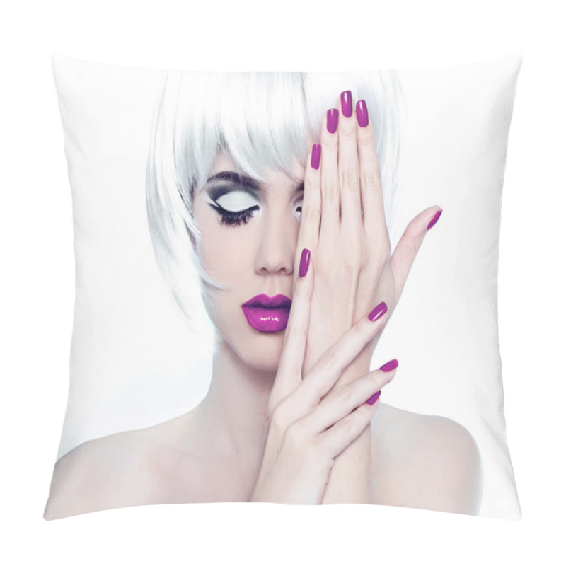 Personality  Makeup And Manicured Polish Nails. Fashion Style Beauty Woman Po Pillow Covers