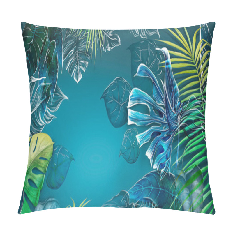 Personality  Watercolour Tropical Leaves On A Blue Background. Great Choice For Wallpapers, Photo Wallpapers, Posters And Cards. Pillow Covers