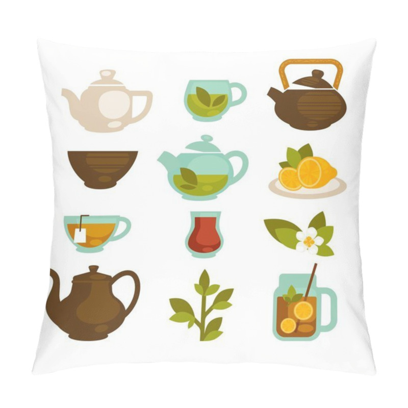 Personality  Tea Cups, Teapot And Teabags Pillow Covers