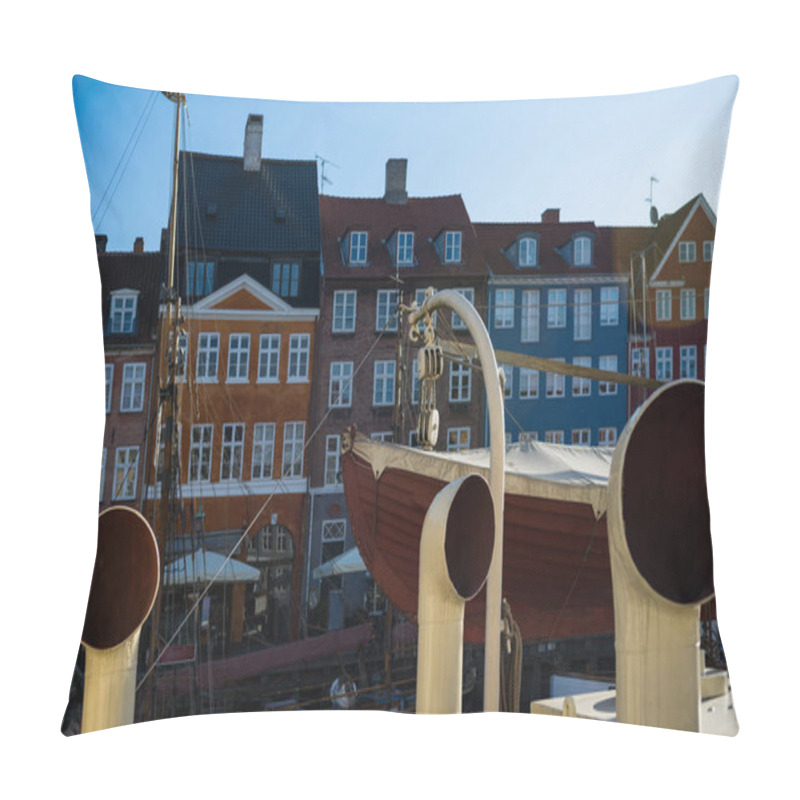 Personality  COPENHAGEN, DENMARK - 06 MAY, 2018: Tubes And Pipes On Boat At Nyhavn Pier In Copenhagen, Denmark Pillow Covers