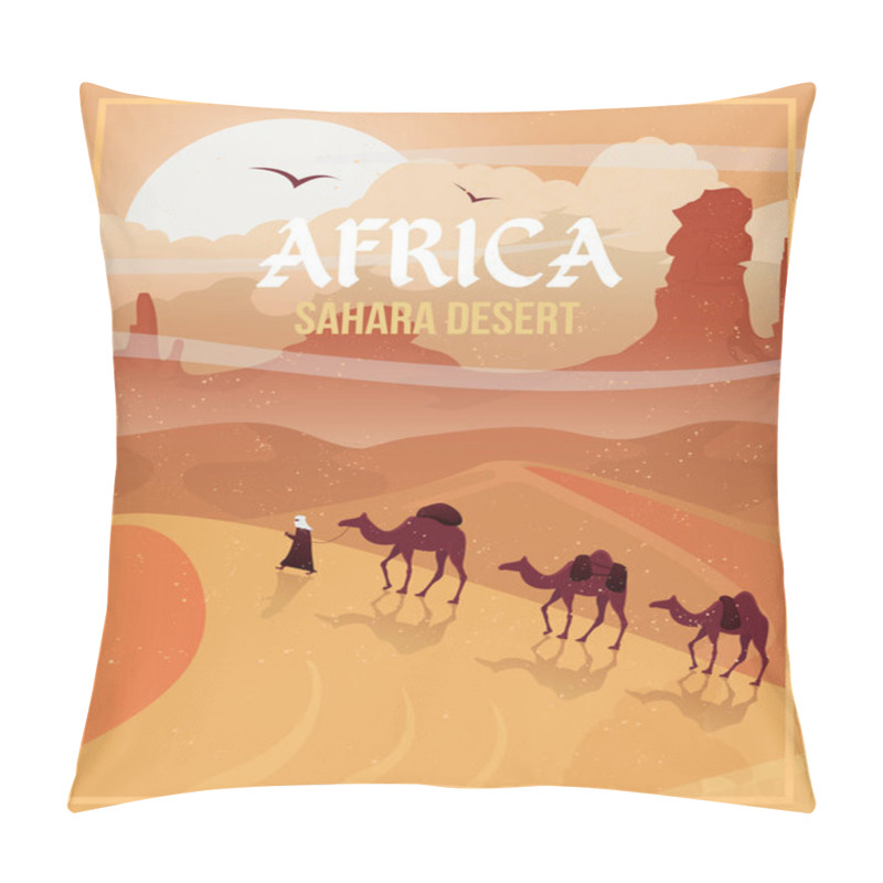 Personality  Africa. Desert Landscape With Camel Caravan. Pillow Covers