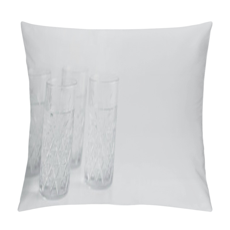 Personality  Transparent Glasses With Pure Water On Grey Background, Banner Pillow Covers