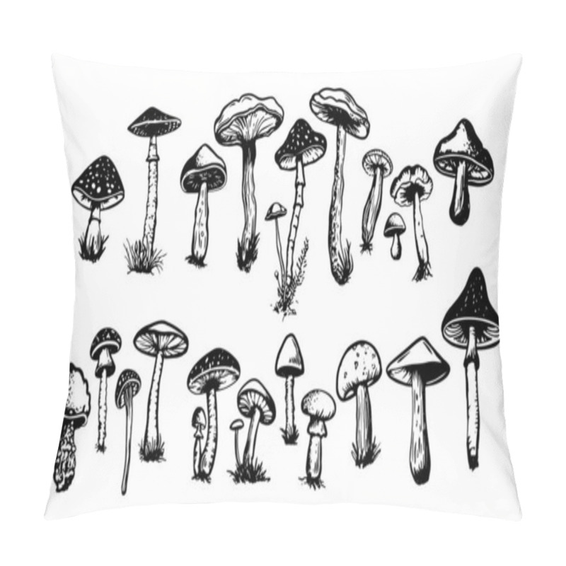 Personality  Mushrooms Set Hand Drawn Illustrations, Vector. Pillow Covers