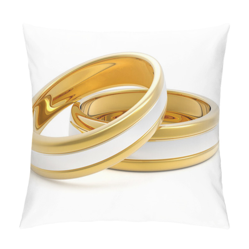 Personality  Pair Of Golden Platinum Wedding Rings Isolated On White Background Pillow Covers