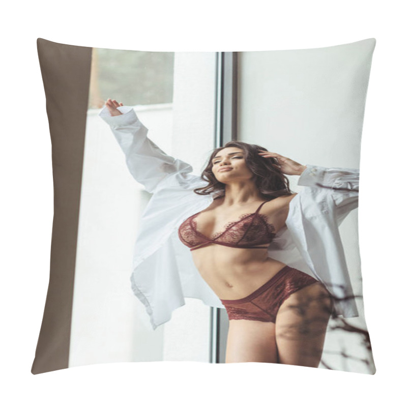 Personality  Seductive Girl Posing On Windowsill Pillow Covers