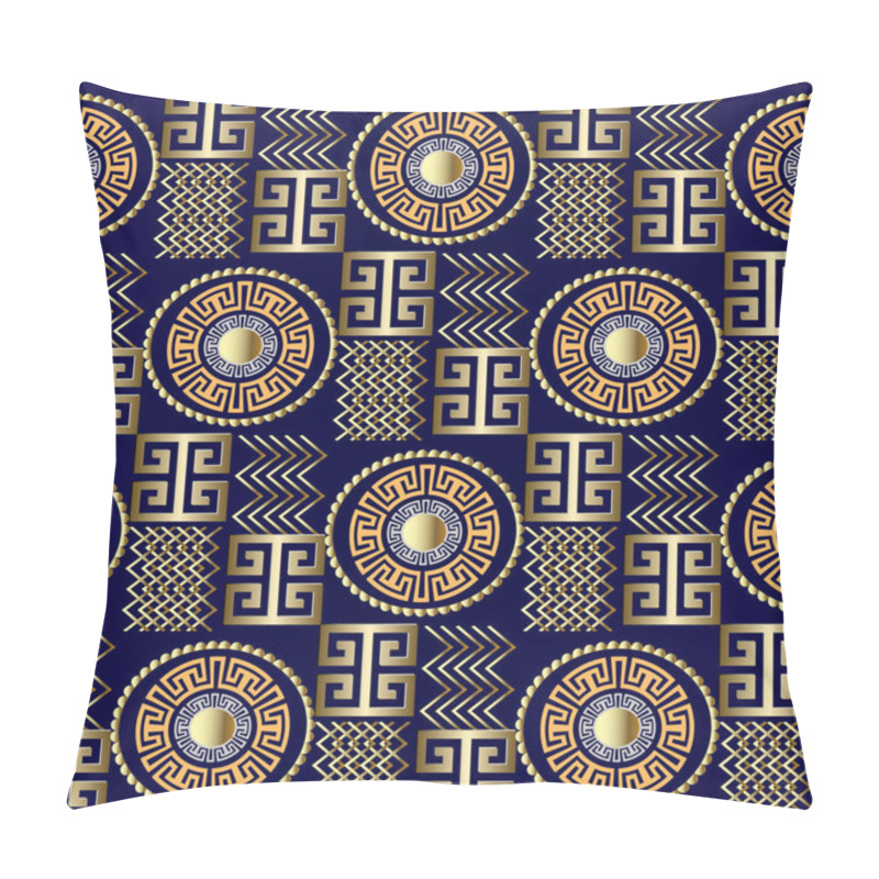 Personality  Modern 3d Greek Seamless Pattern. Vector Patterned Geometric Background. Luxury Ornamental Abstract Design. Beautiful Gold Ethnic Tribal Style Geometry Ornament. Zigzag, Circles, Lattice, Squares Pillow Covers