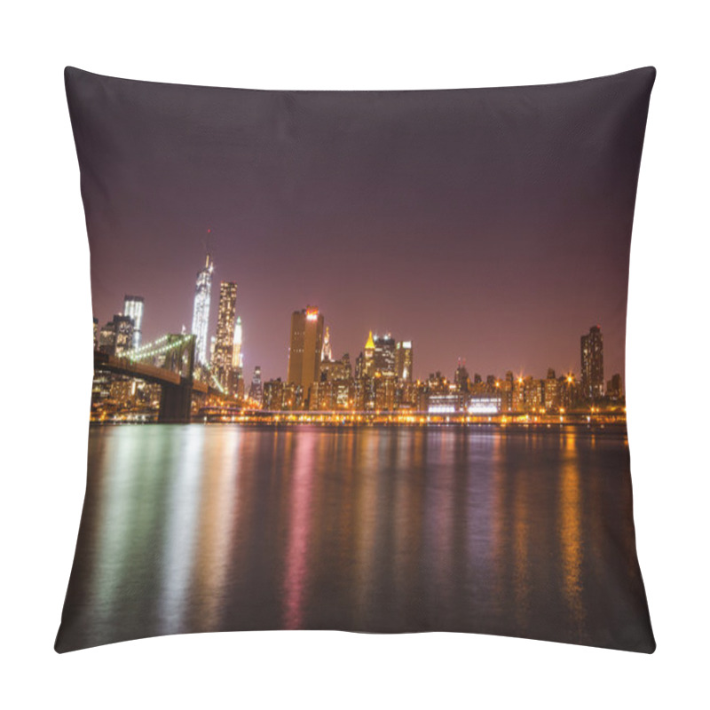 Personality  New York City Skyline By Night. Manhattan And Brooklyn Bridge View. Pillow Covers