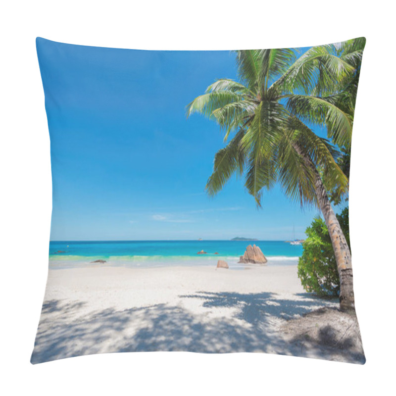 Personality  White Sand Beach With Turquoise Water, Granite Rocks And Palm Trees. Anse Lazio Beach At Praslin Island, Seychelles.  Summer Vacation And Travel Concept.   Pillow Covers