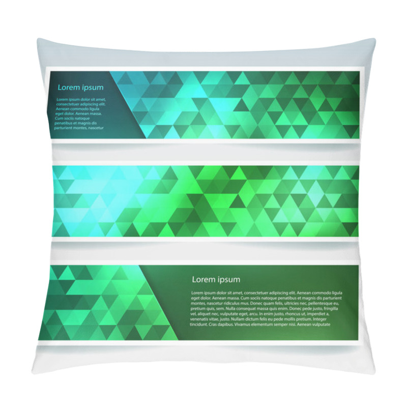 Personality  Horizontal Banners Set With Green Polygonal Triangles. Polygon Background, Vector Illustration Pillow Covers