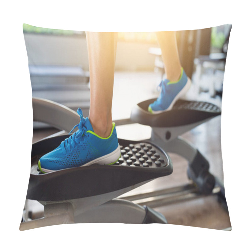 Personality  Woman Is Training On Elliptical Machine Pillow Covers