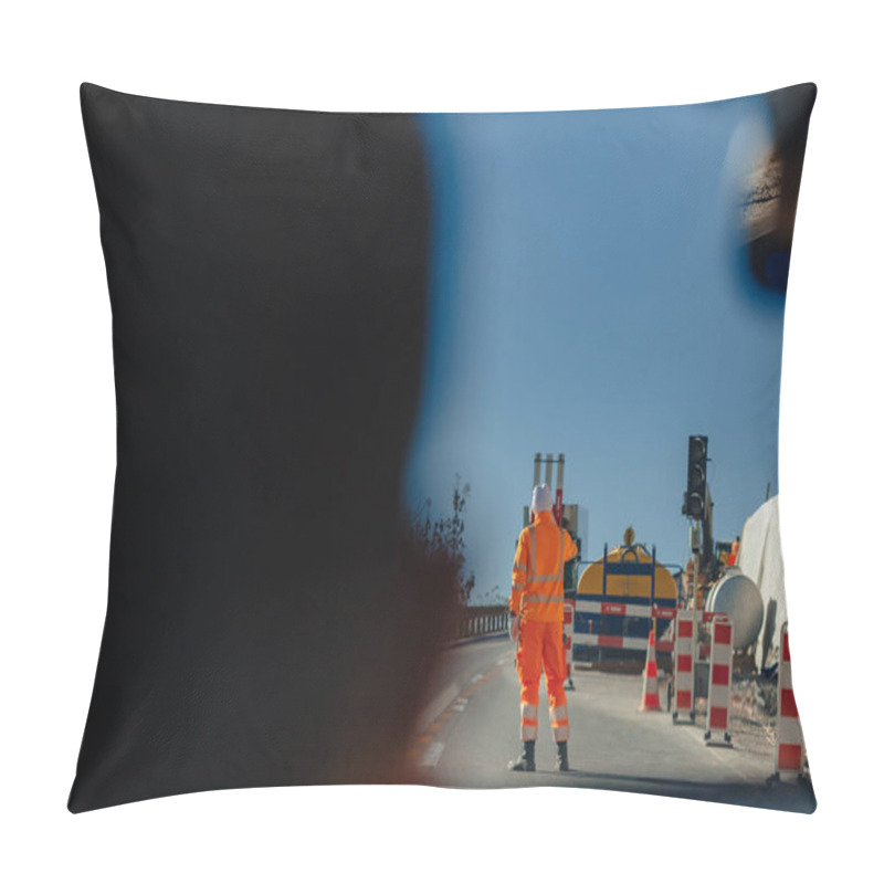 Personality  Service Road Man In Orange Jacket, Switzerland, Alpine Mountains, Sunny, Blue Sky, View From Car Pillow Covers