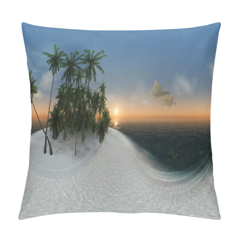 Personality  Panorama 360, Sea, Tropical Island, Palm Trees, Sun Pillow Covers