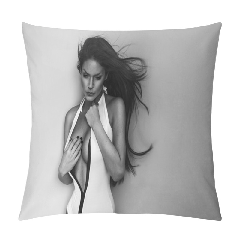 Personality  Tempting Woman Wearing White Lingerie Swim Wear Pillow Covers