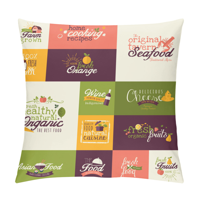 Personality  Set Of Flat Design Icons For Natural Food And Drink, And Restaurant Pillow Covers