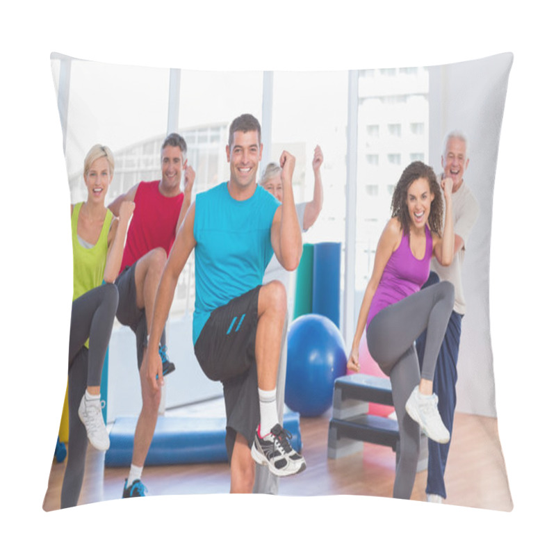 Personality  People Doing Power Fitness Exercise At Yoga Class Pillow Covers