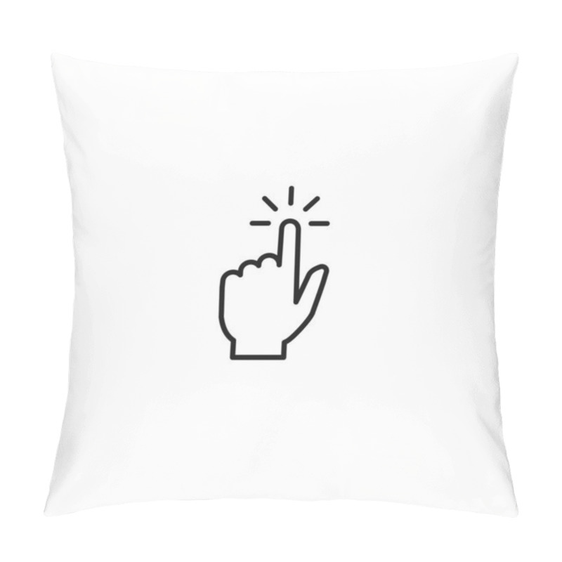 Personality  Swipe Up, Tap Or Push The Button. Pointing Hand. Flat Black Picrtogram Isolated On White. Touch Screen Button. Pillow Covers