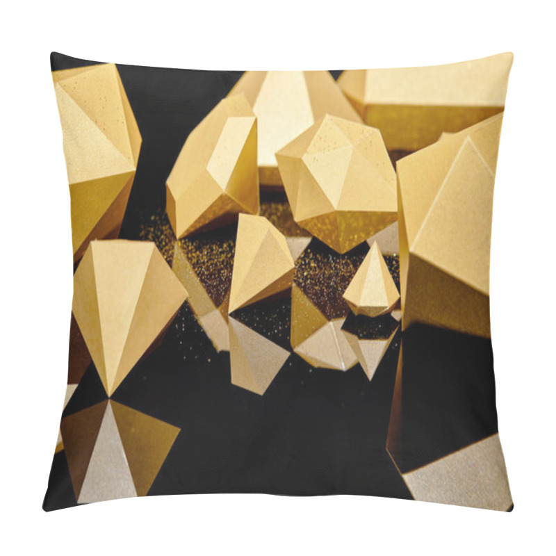 Personality  Glittering Faceted Pieces Of Gold Reflected On Black Background Pillow Covers