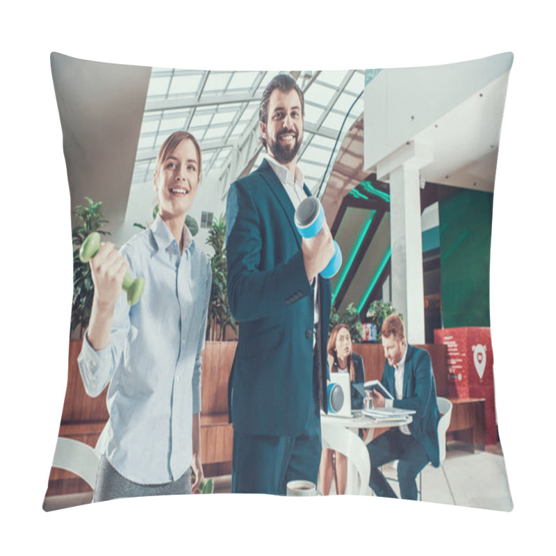 Personality  Healthcare Concept Workers Doing Fitness Exercises Pillow Covers