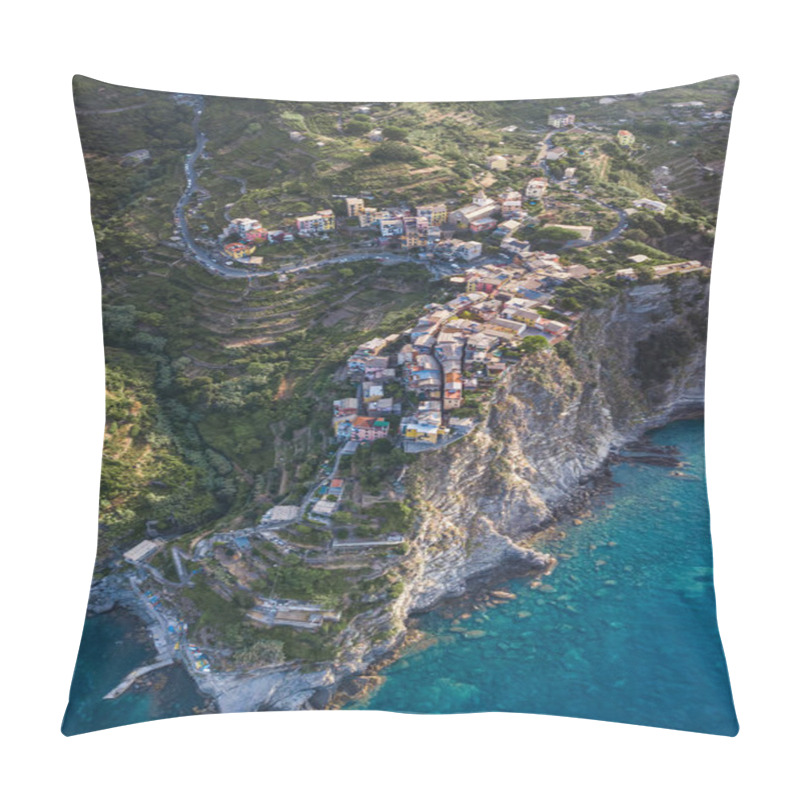 Personality  Aerial Drone Shot View Of Corniglia In The Morning In Cinque Terre, Italy Pillow Covers