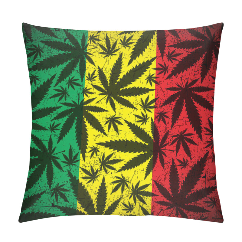 Personality  Cannabis Leaf On Grunge Rastafarian Flag. Pillow Covers