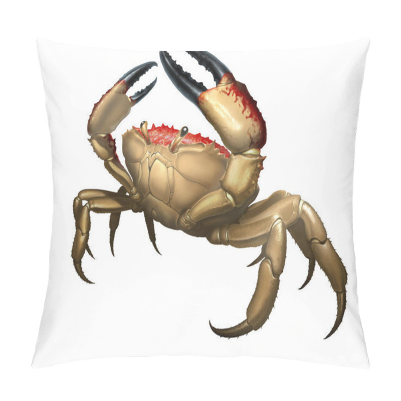 Personality  Giant Crab Monster. Rab Big Red Attacks Aggressively By Lifting Its Claws Upward. King Crab Running Along The Beach Realism Illustration Isolate.  Pillow Covers