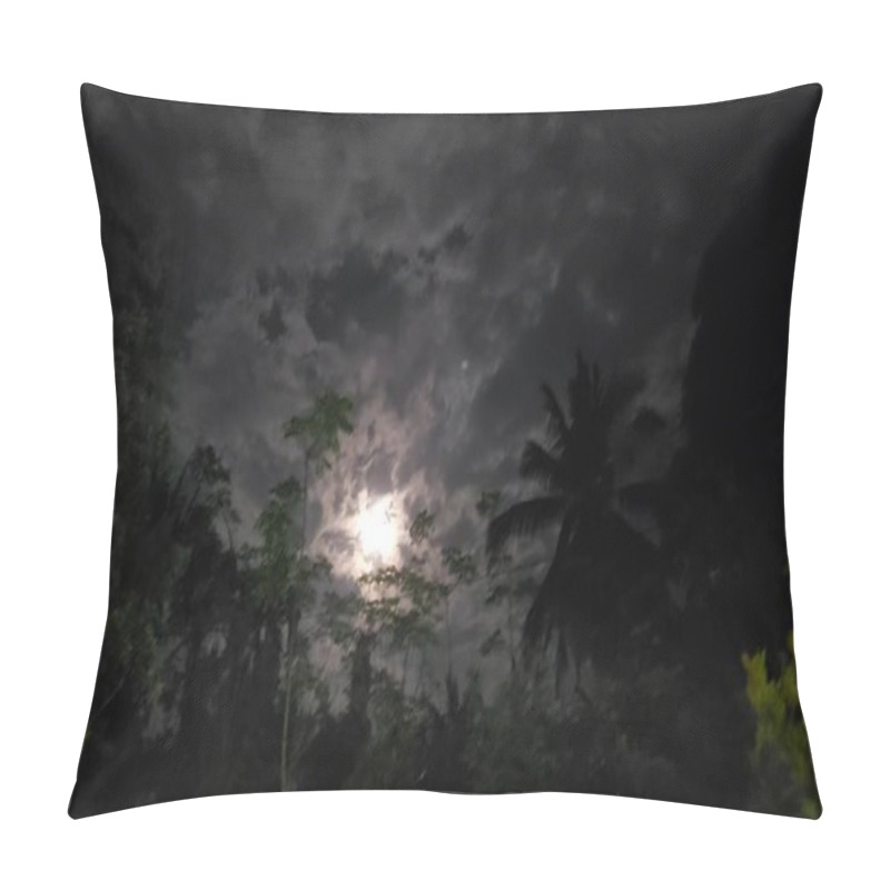 Personality  Full Moon Peeking Through Silhouetted Trees And Cloudy Night Sky Pillow Covers