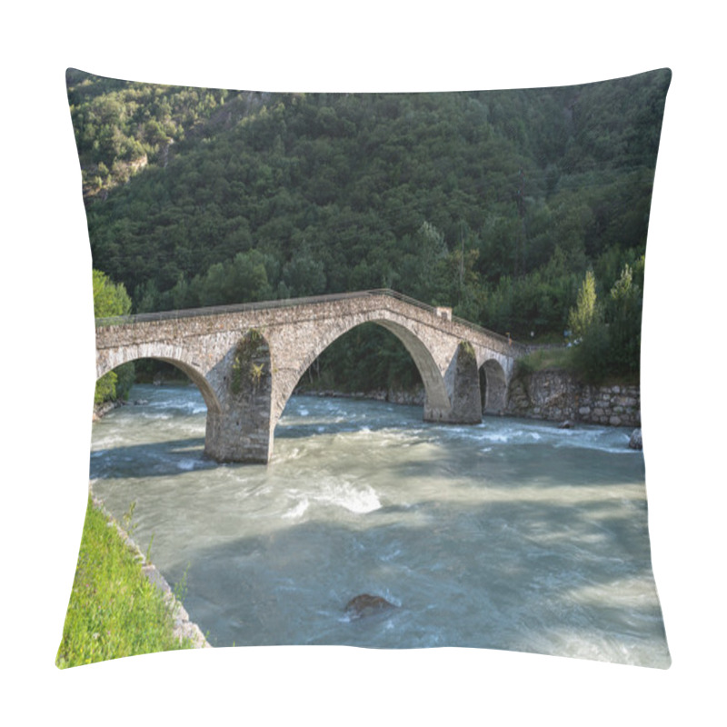 Personality  Stone Bridge Over The Dora Baltea River, Echallod, Near Issogne  Pillow Covers