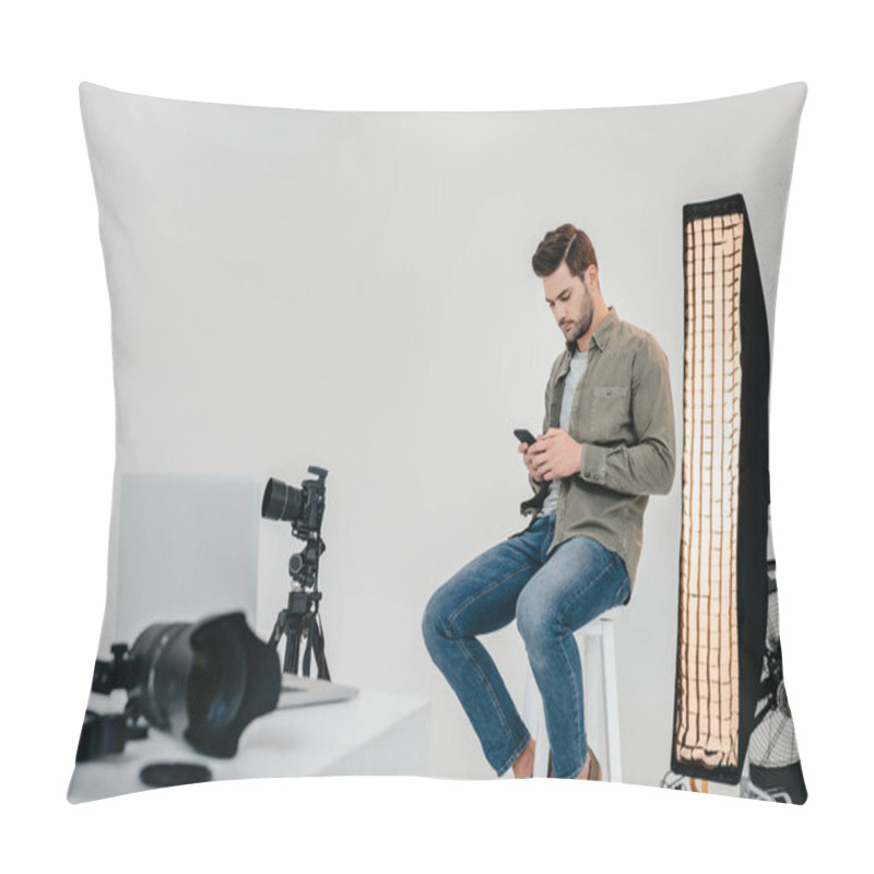 Personality  Professional Photographer With Smartphone Pillow Covers