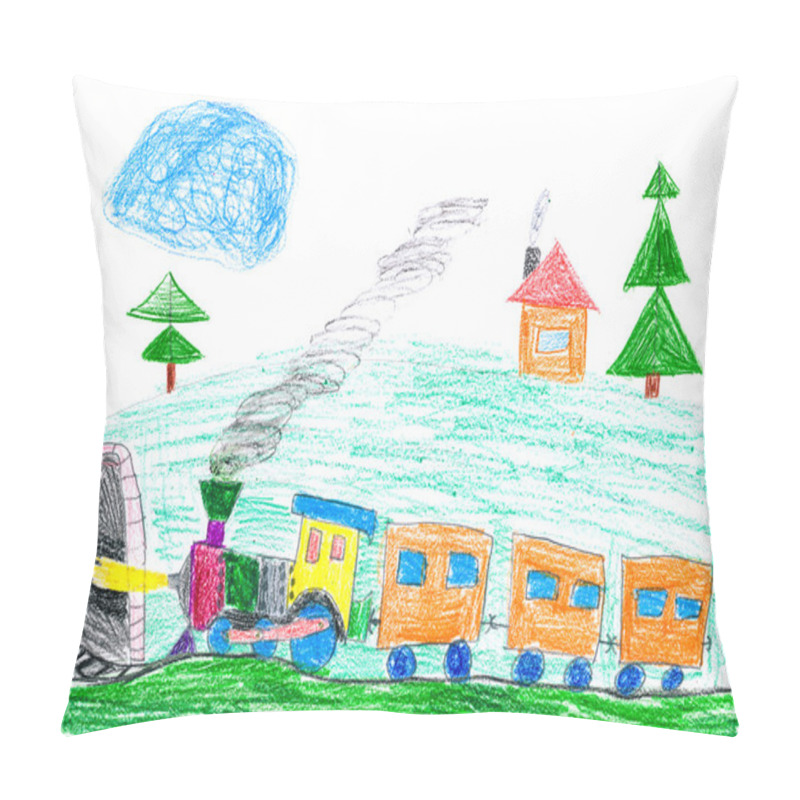 Personality  Steam Train Goes To The Subway. Child's Drawing. Pillow Covers