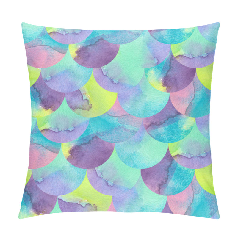 Personality  Mermaid Fish Scale Seamless Pattern With Watercolour Texture. Mint Blue Green Mermaid Scale. Watercolor Seamless Pattern Pillow Covers