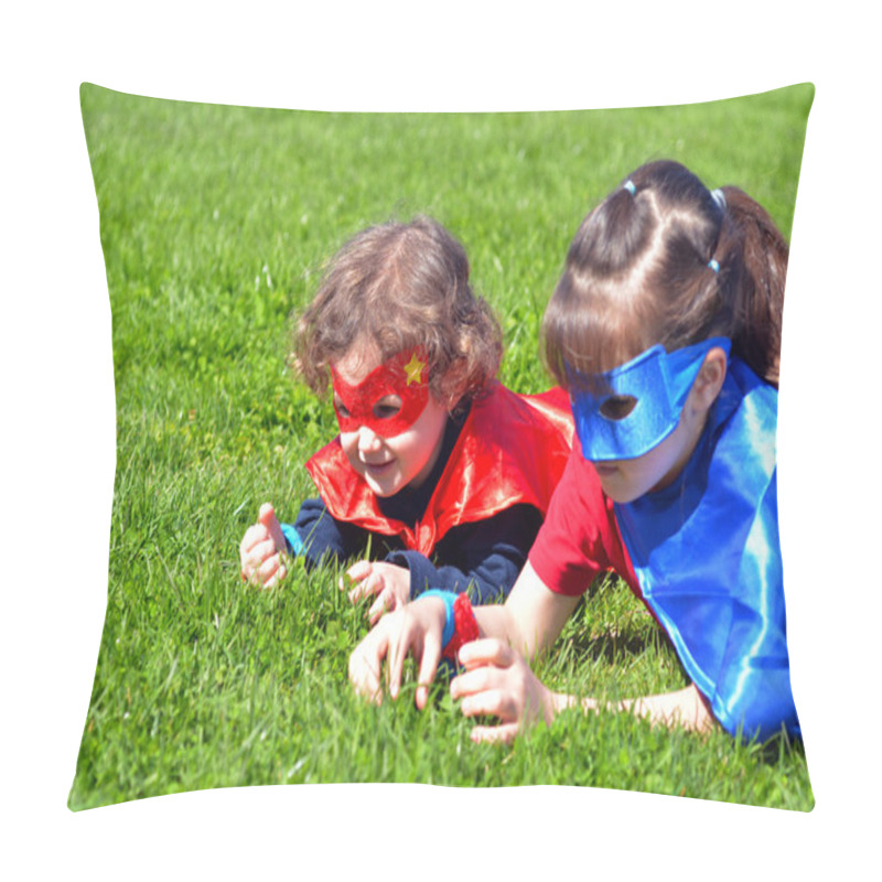 Personality  Superhero Sisters Play Outdoors. Pillow Covers