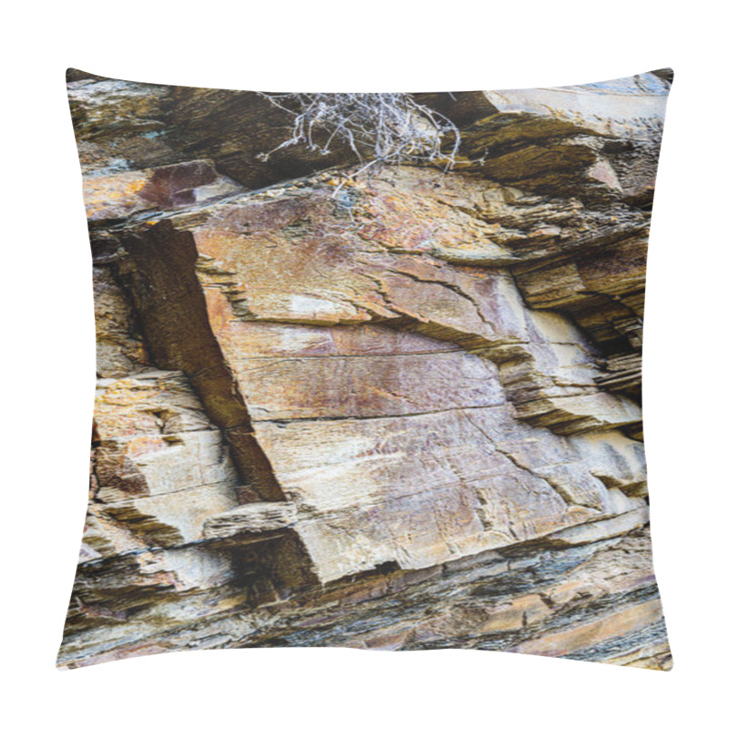 Personality  Nature Force Compressed Cracked Rock Layers Structure Formation Close-up Details, In Various Shapes, Colors, Thicknesses, At North Central Coast Of Crete, Greece. Nature And Geological Science Concept Pillow Covers