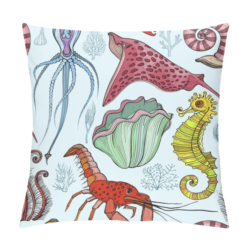 Personality  Seamless Pattern With Hand Drawn Deepwater Living Organisms Pillow Covers