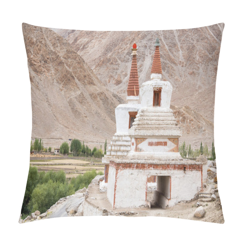 Personality  Tall Shanti Stupa In Chemdey Gompa, Buddhist Monastery, Ladakh, Jammu & Kashmir, India  Pillow Covers