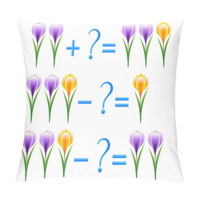 Personality  Action Relationship Of Addition And Subtraction, Examples With Crocuses. Educational Games For Children. Pillow Covers