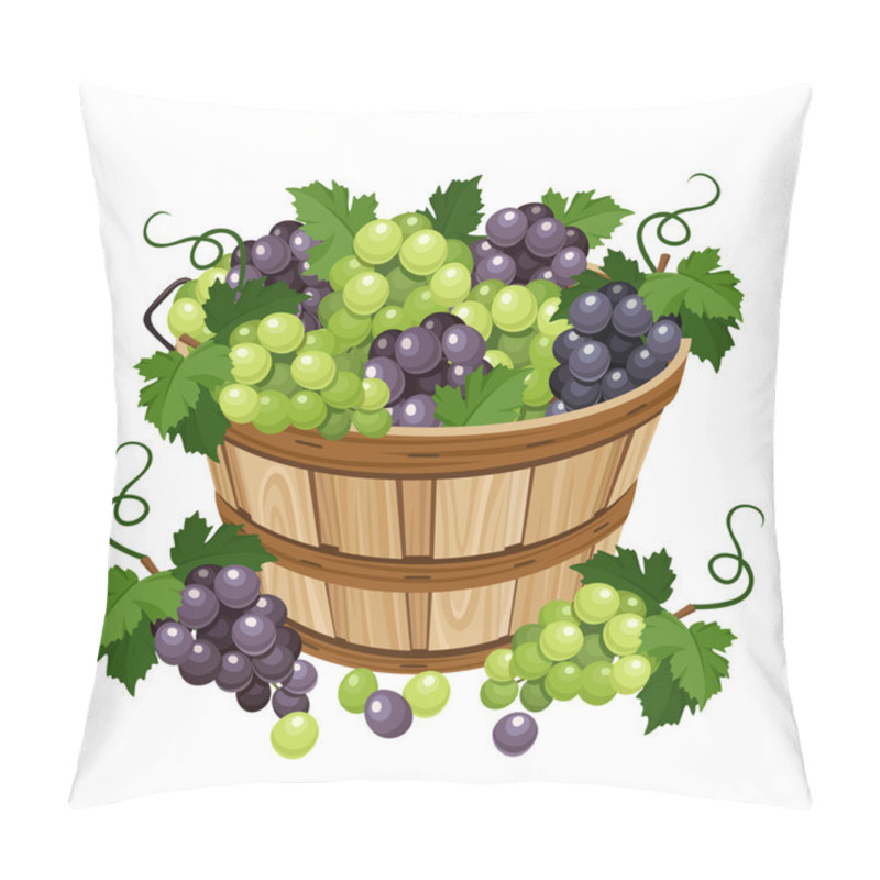 Personality  Basket With Black And Green Grapes. Vector Illustration. Pillow Covers