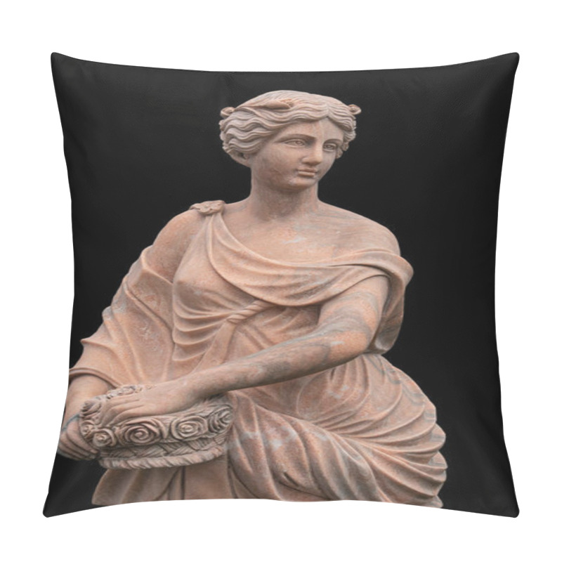 Personality  Clay Statue Of An Ancient Greek Goddess Isolated On Black Background Pillow Covers