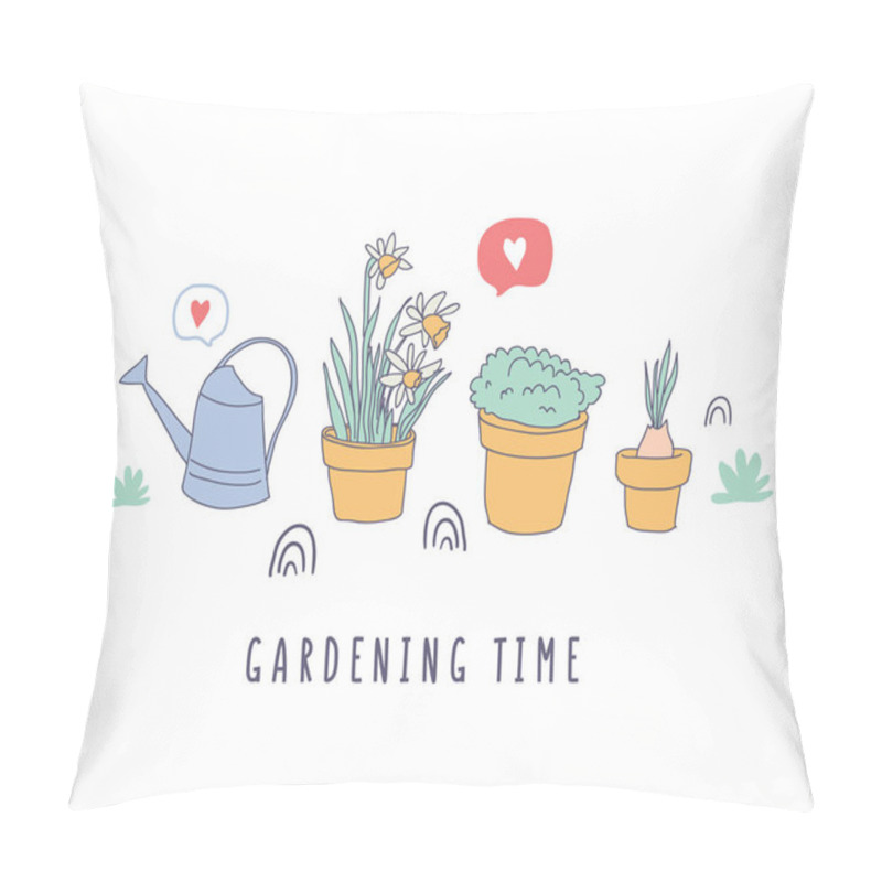 Personality  Garden Time, Happy Time Lettering With Flower Pots Pillow Covers