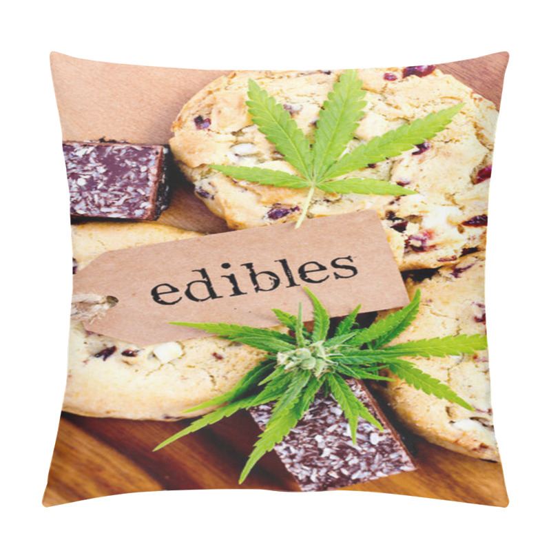 Personality  Marijuana - Cannabis - Medicinal Edibles - Cookies & Coconut Brownies, With Tag And Leaf Pillow Covers